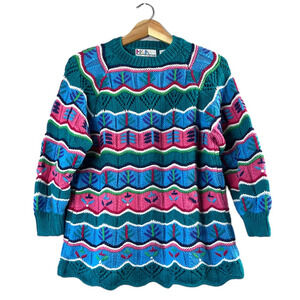 Vintage Women's Hand Knit HKA Colorful Sweater M